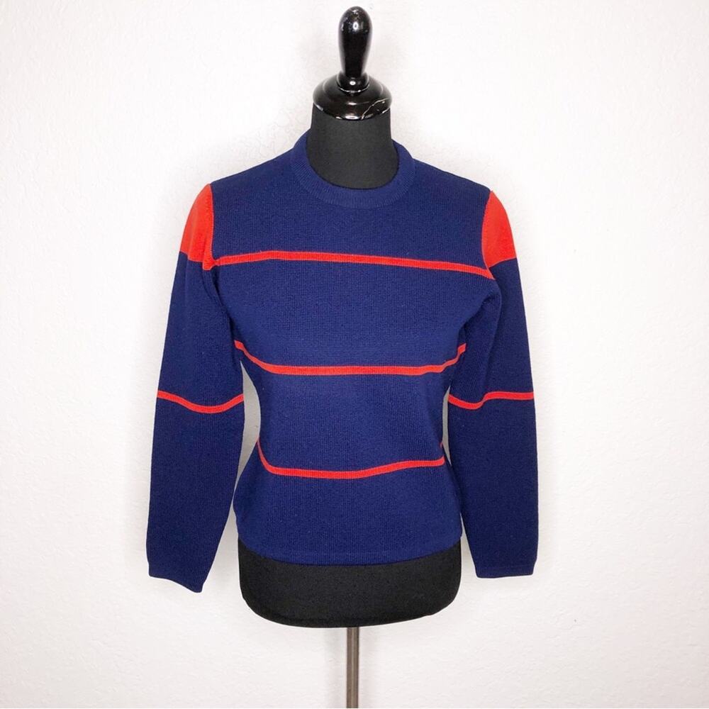 Obermeyer vintage navy blue red striped sweater size Large
